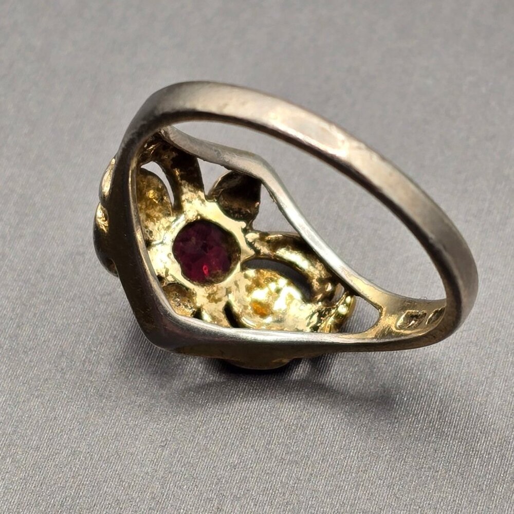 Vintage Sterling Silver Garnet Ring Size 9 Repousse Signed STS Art Nouveau Style - Picture 5 of 13